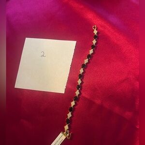 18K Gold Layered Bracelwt with Black Stones. With Certificate of Authenticity